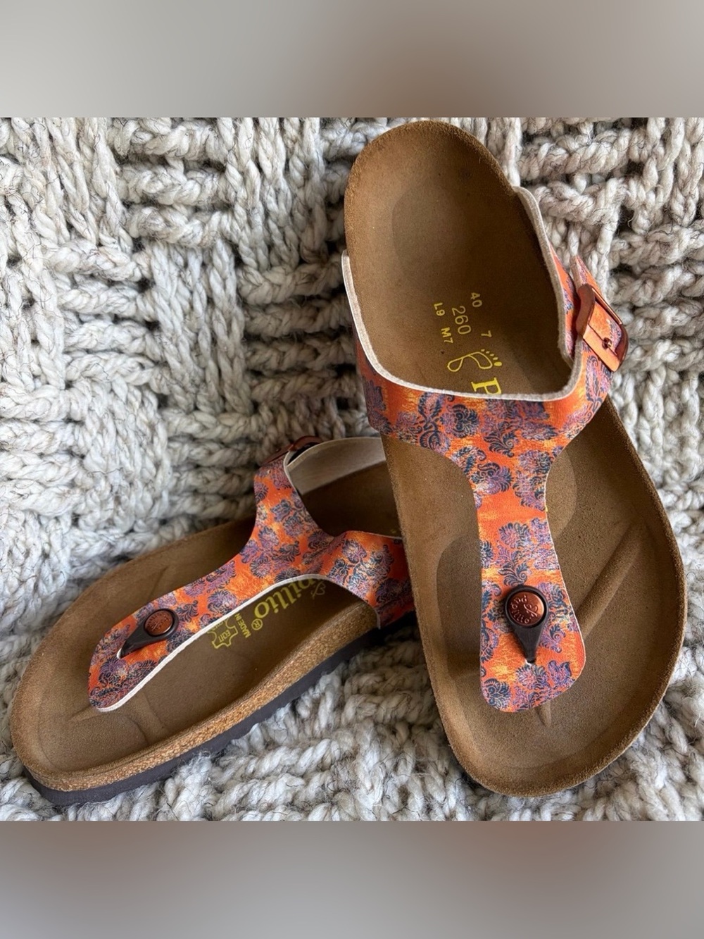 Papillio Orange Floral Pattern Gizeh Thong Sandals